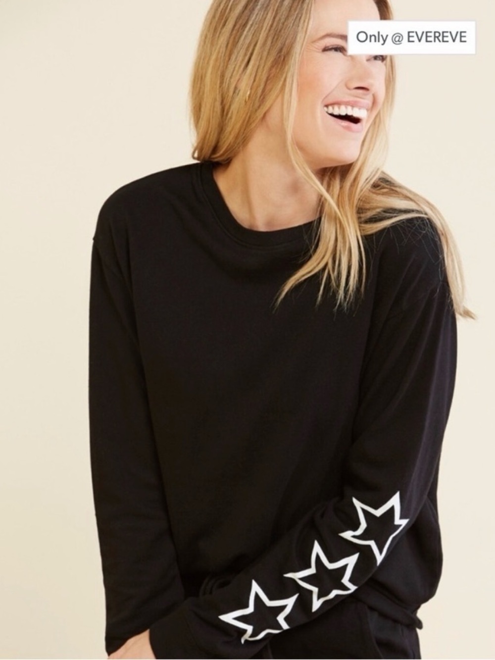 Sundry Evereve Black 3 Star Sleeve Long Sleeve Sweater Top, size 1